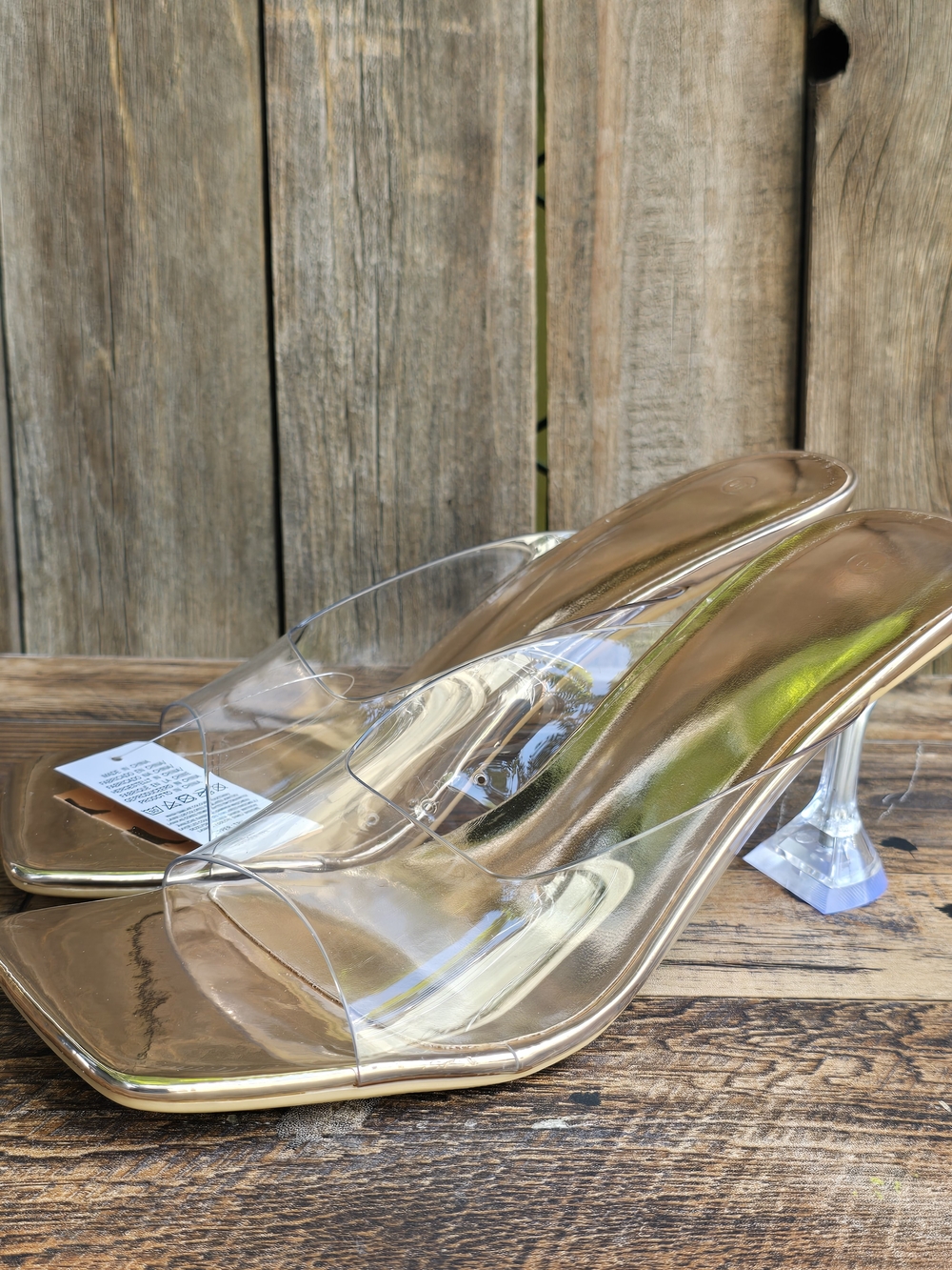 Mysoft Clear Strap Gold Slide Heels for Women Size 10